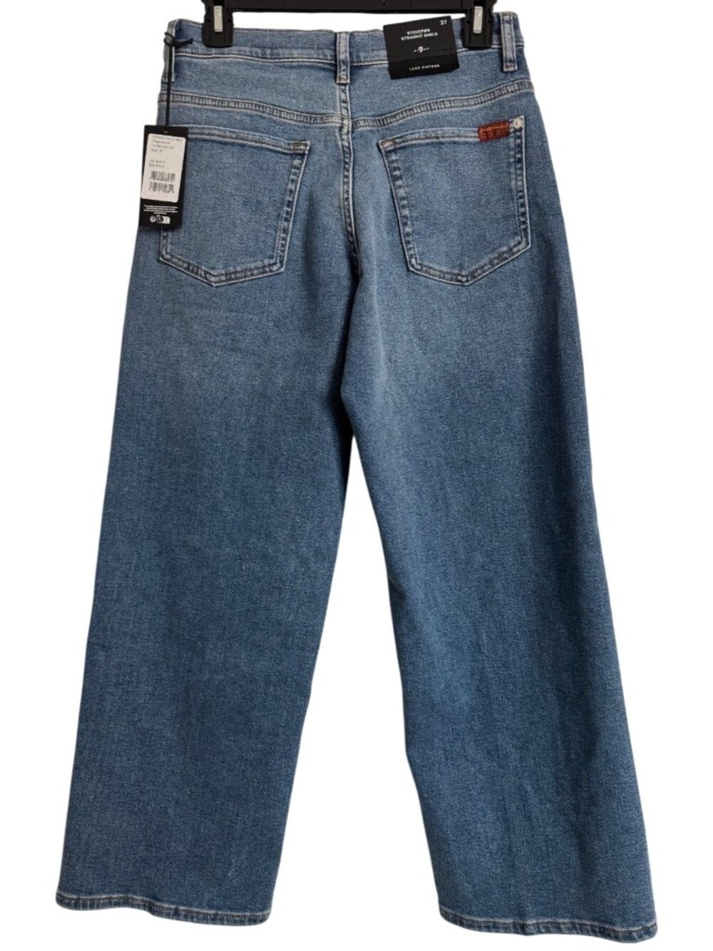 7 For All Man Kind Size 27 Stovepipe Straight Ankle Oceanstone NWT $228 Wide Leg - Picture 4 of 16